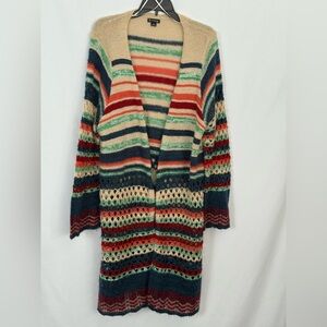 New Directions Womens Plus 2X South Western Pattern Long Open Weave Cardigan